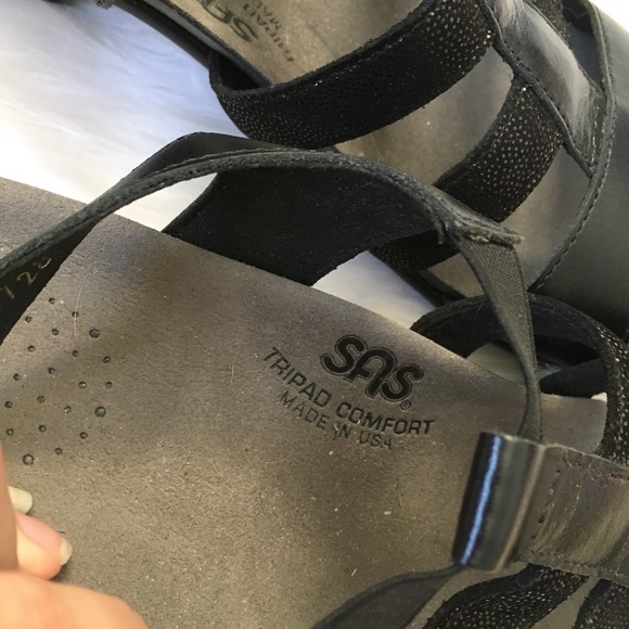 SAS Black Strap Heeled Sandal Narrow Comfort Shoes - Picture 6 of 7